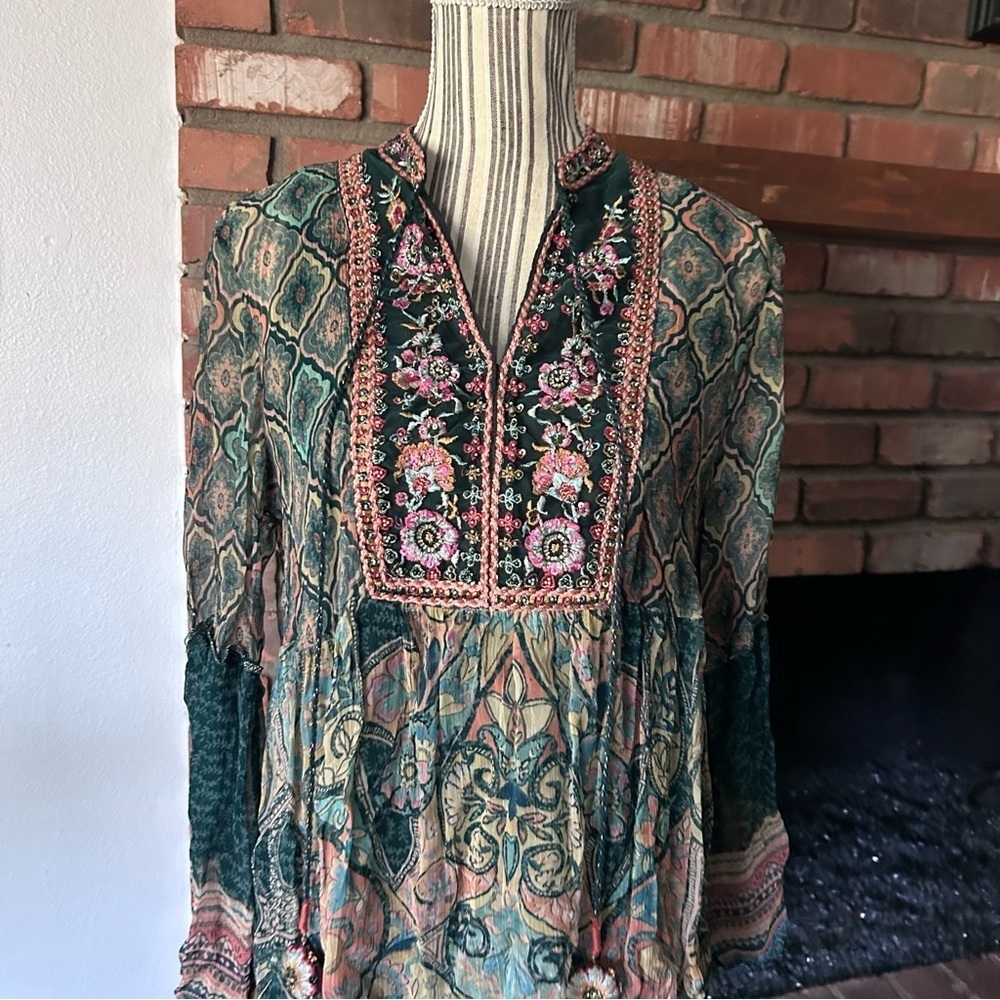Soft Surroundings Emerald Shira Embroidered Floral Peasant Top Sz S - Picture 4 of 12